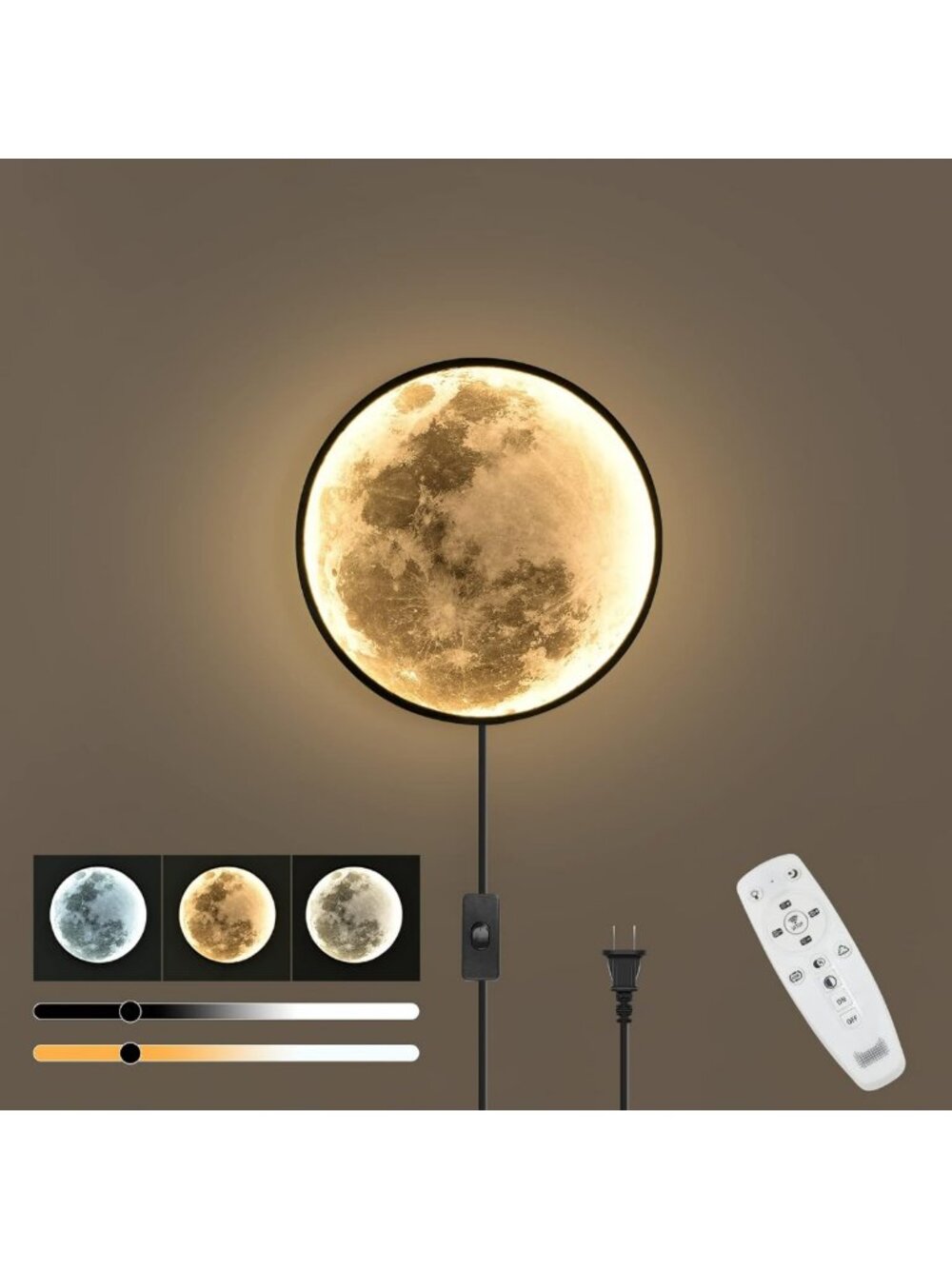 Dimmable LED Moon Wall Sconce with Remote Control - Modern Black Indoor Lighting